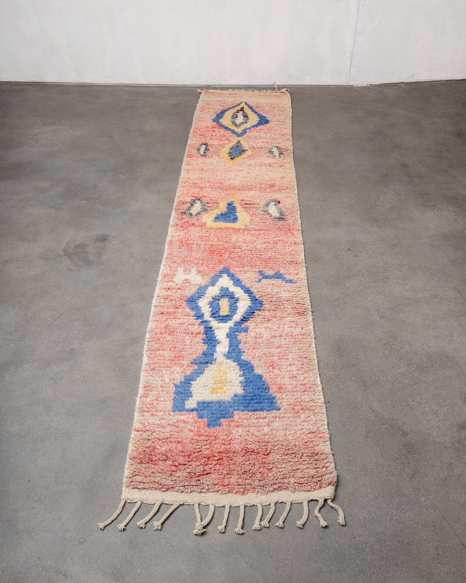 Modern designer handcrafted Berber runner rug from Morocco. Beniourain with beautiful colours and patterns.